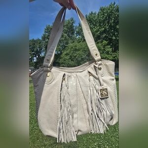 Chi Carlos Falchi Bag White Vegan "Snake Skin" Shoulder Bag